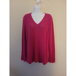 J. McLaughlin  Fuscia V-neck Sweater Sz XL Beachy Coastal Preppy